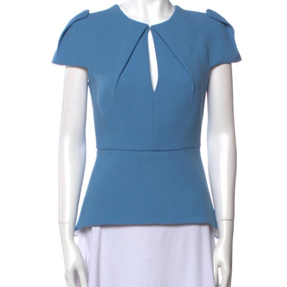 Roland Mouret Blue Keyhole Peplum Short Sleeve Top S / US 4 / UK 8